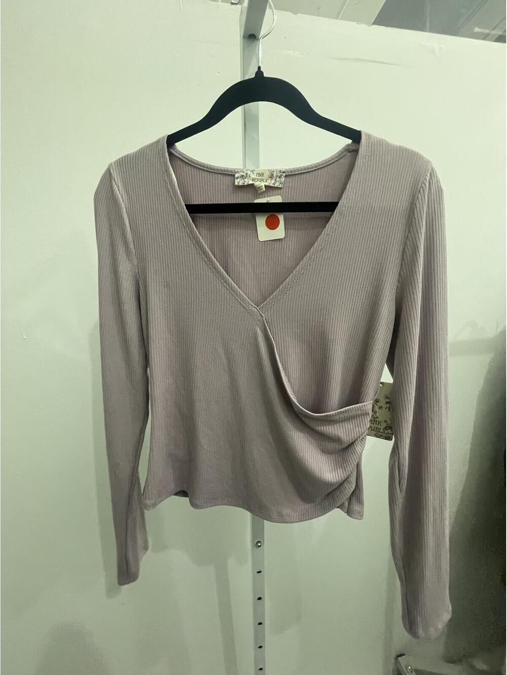 Pink Republic Ribbed Long Sleeve V-Neck Top